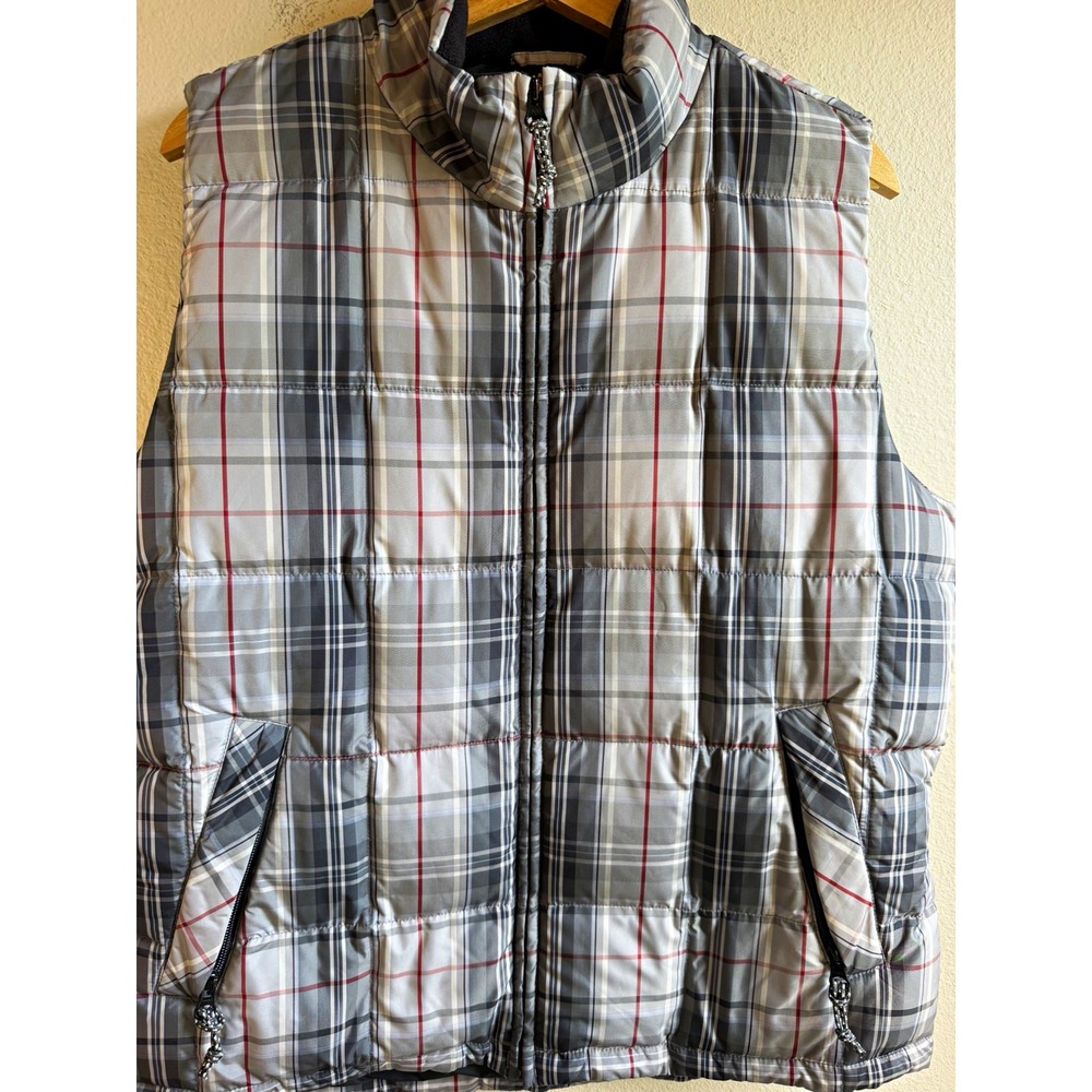 Eddie Bauer Men's Plaid Down Puffer Vest Full Zip Stand Collar Pockets Medium